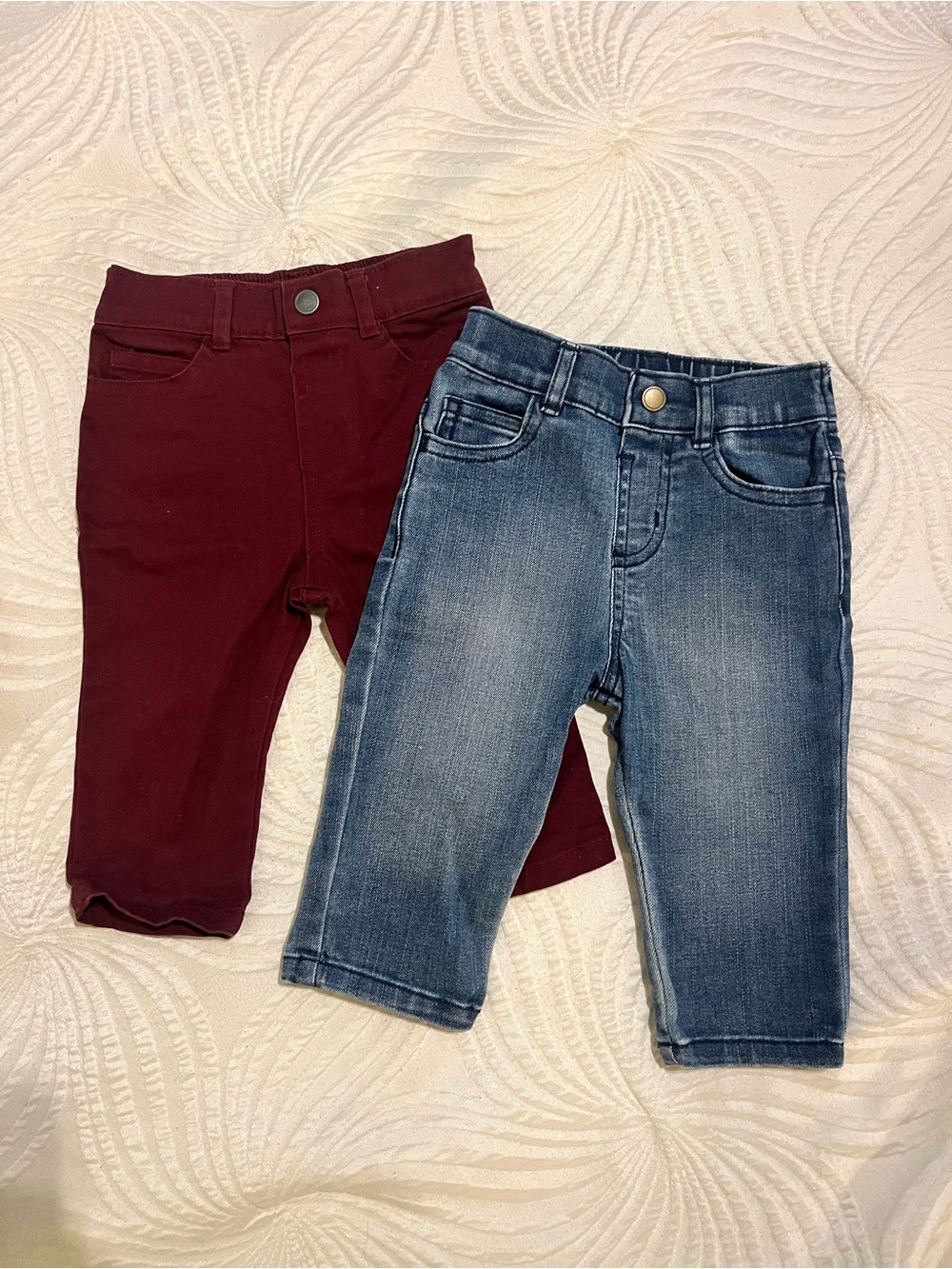 Baby Denim and Burgundy Knit Pants Duo